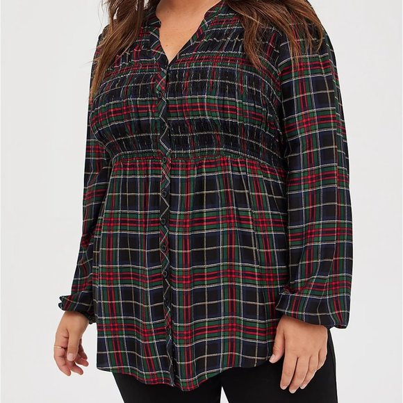 Torrid plaid Smocked Tunic - Picture 1 of 2
